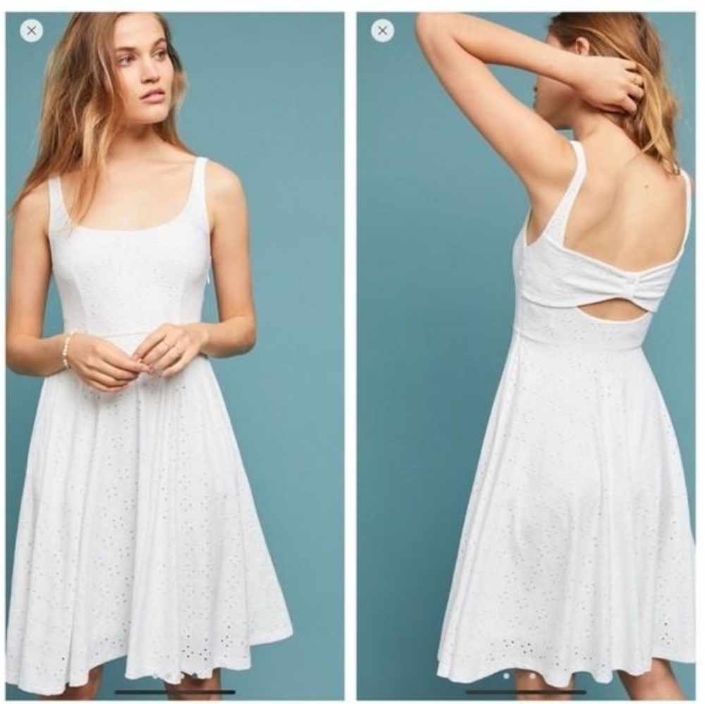 Anthropologie White Eyelet Fit-and-Flare Dress